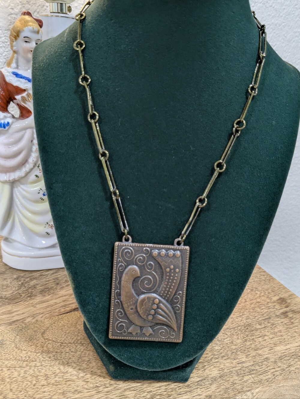 Bronze-Tone Bird Rectangle Pendant Necklace - Women's Jewelry